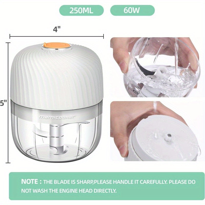 Portable Garlic And Vegetable Chopper, 8.45oz Capacity for Mashing Garlic And Chopping Onions, a Blender for Various Vegetables, And a Wireless Food Processor Suitable for Ginger, Chili, Fruits, And Meat., Multi Household Mill for Onion, Steak, Vegetable