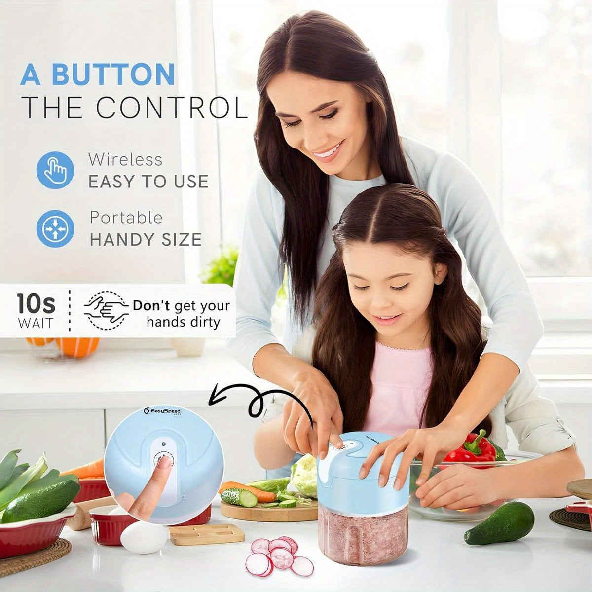 EASYSPEED Electric Garlic Chopper 1Cup, Mini USB Charging Wireless Food Processor with 304 Stainless Steel, 2 Sharp Blades, Portable Kitchen Meat Grinder for Onion, Garlic, Ginger, Baby Food, Garlic Slicer Automatic, Mini Garlic Chopper, Garlic Crusher