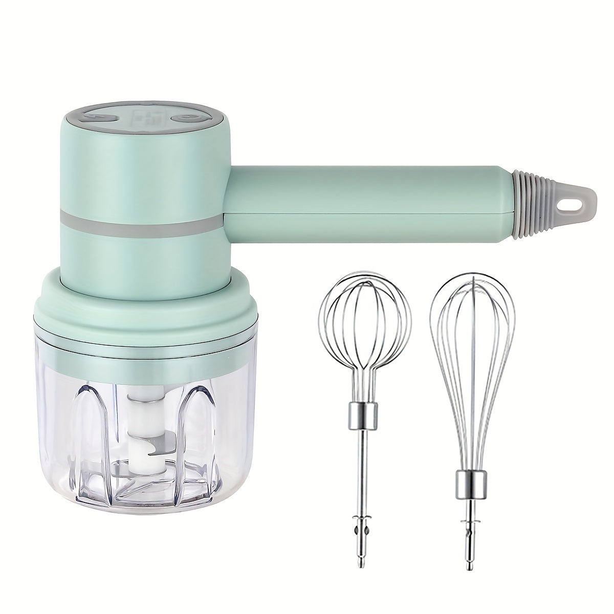 1 Set, Multifunctional Electric Garlic Press & Egg Beater 2-in-1 Kit, 30W, 1200mAh Large Capacity Portable Hand Mixer & Mini Meat Grinder with Multiple Attachments for Cake Cream Baking – USB Charging Kitchen Tool