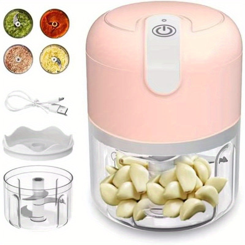 USB Rechargeable Portable Food Processor with Stainless Steel Blades & BPA-Free Bowl - Cordless Garlic Chopper, Onion Mincer, Nut & Herb Grinder with Ergonomic Lid & Clear Container for Kitchen, Camping, Picnic - Lightweight Compact Design, One-Touch