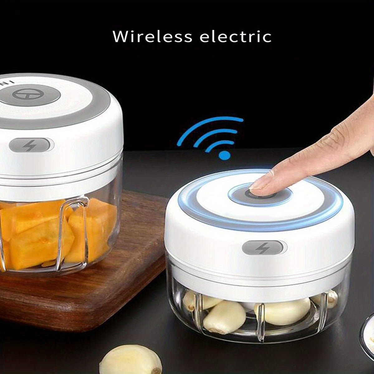 Buildec Cordless Garlic Chopper & Food Processor - 8.45oz Mini Portable Electric-like performance, Heavy-Duty PC Construction, Compact Design with Clear Lid & Safety Lock, Cordless Operation for Kitchen, Camping, Picnics - Powerful Motor for Garlic,