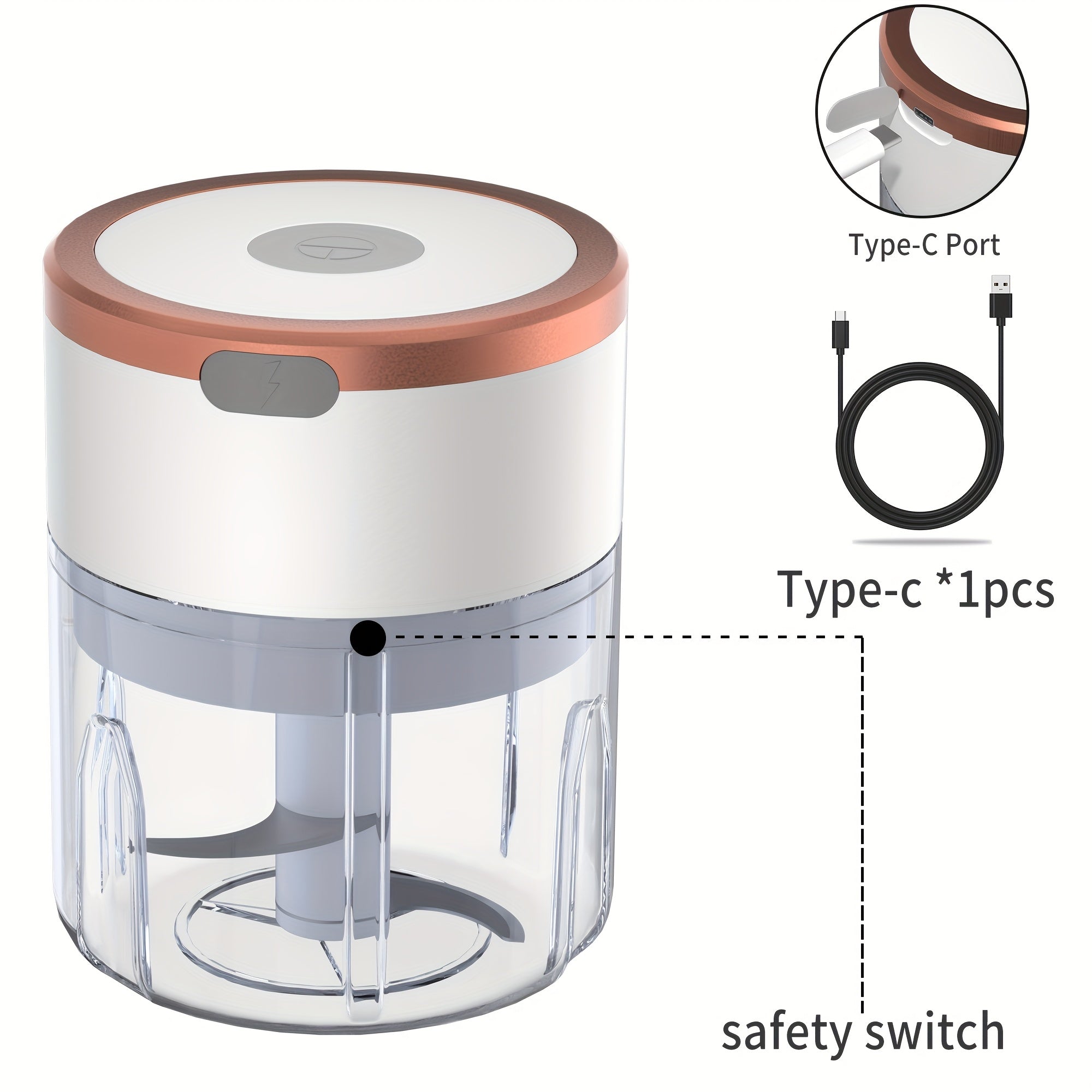 Meat Grinder, Vegetable Chopper, Electric Garlic Chopper, USB Rechargeable Mini Chopper, Powerful Small Food Processor, Blender for Vegetables, Wireless Food Chopper for Ginger, Chili, Fruit, Meat, etc. 250ml