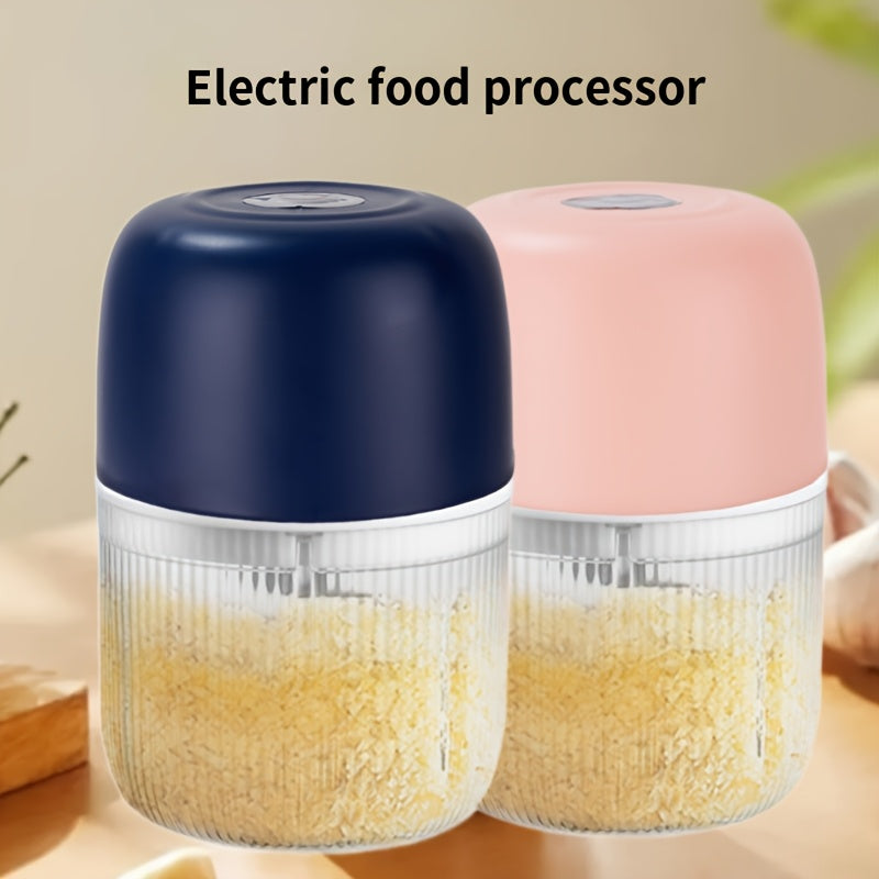 1/2 Electric Garlic Crusher & Vegetable Chopper - USB Rechargeable 6-Blade One-Handed Operation, 3 Colors (Pink/Blue/White) with Ergonomic Handle, Durable Plastic Kitchen Gadget for Garlic, Herbs, Veggies - Compact Design for Home & Professional Kitchens,
