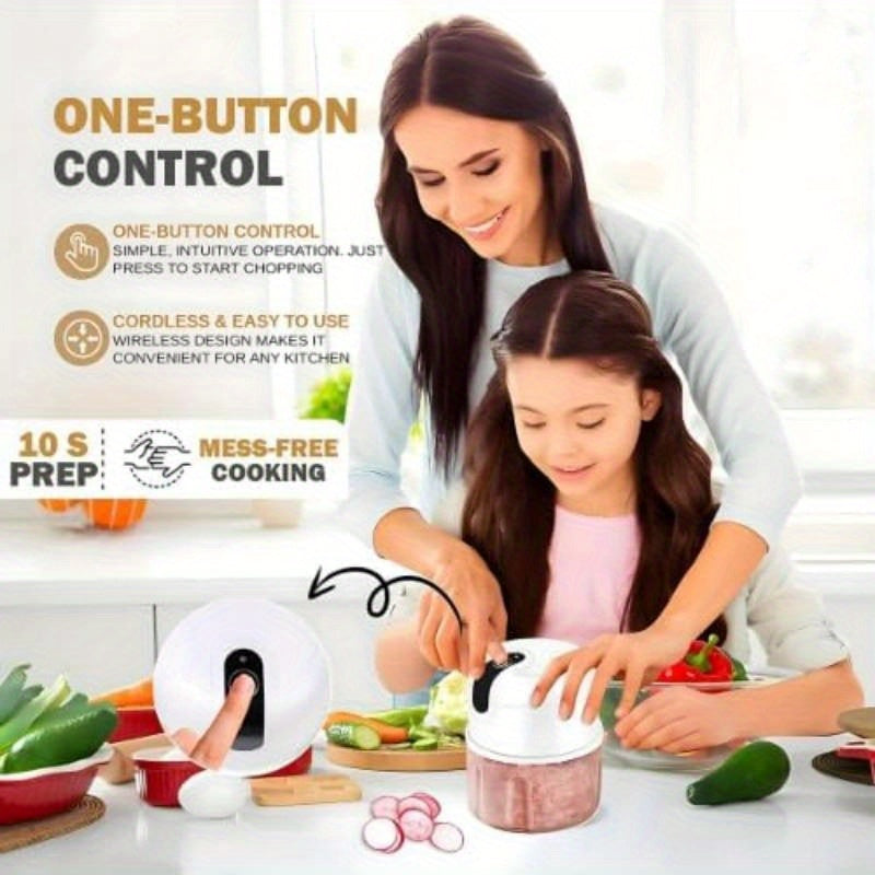 USB Rechargeable Portable Food Processor with Stainless Steel Blades & BPA-Free Bowl - Cordless Garlic Chopper, Onion Mincer, Nut & Herb Grinder with Ergonomic Lid & Clear Container for Kitchen, Camping, Picnic - Lightweight Compact Design, One-Touch