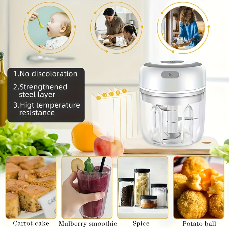 Electric Mini Garlic Chopper, portable rechargeable food processor with USB, stainless steel blades, garlic blender for garlic, onion, meat, chili, compact kitchen tool(Green), Garlic Mincer, Meal Prep Tool, Food Preparation, Portable Chopper, Handheld