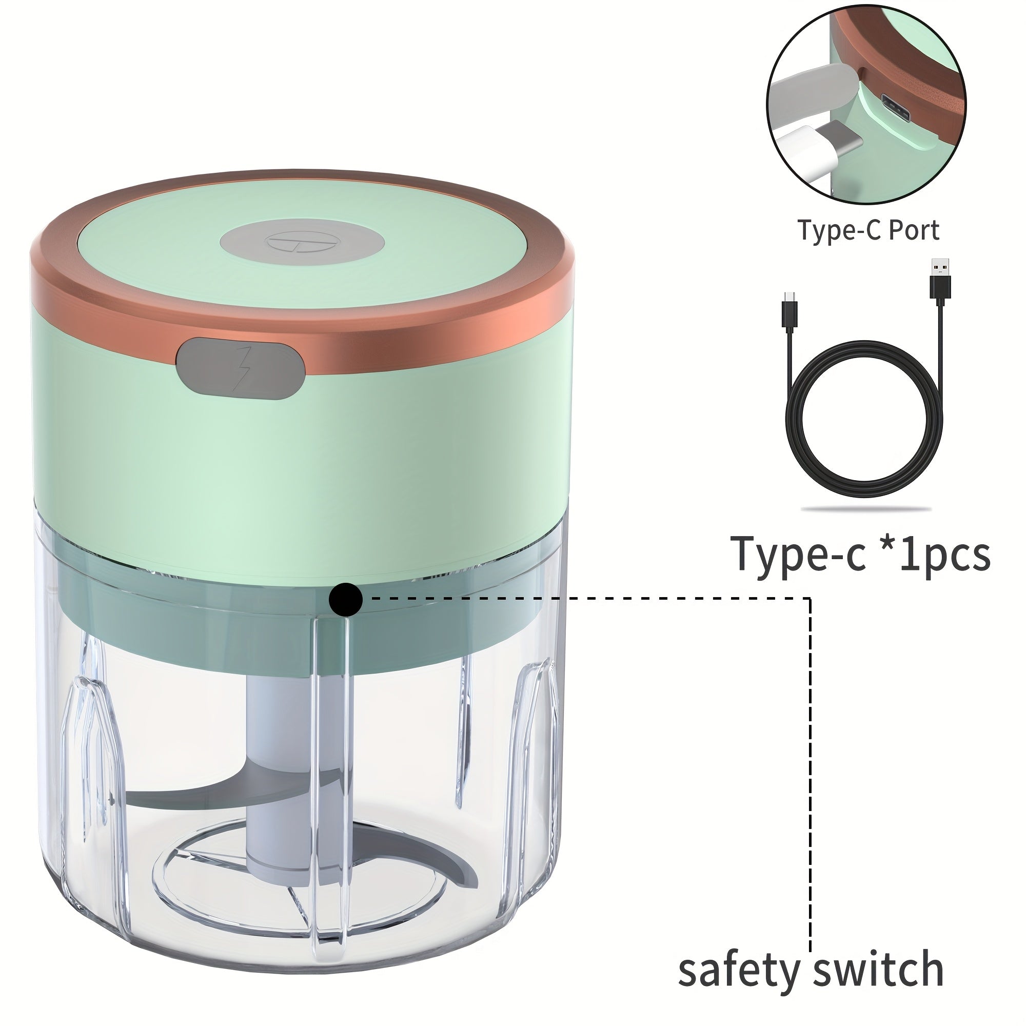 Meat Grinder, Vegetable Chopper, Electric Garlic Chopper, USB Rechargeable Mini Chopper, Powerful Small Food Processor, Blender for Vegetables, Wireless Food Chopper for Ginger, Chili, Fruit, Meat, etc. 250ml