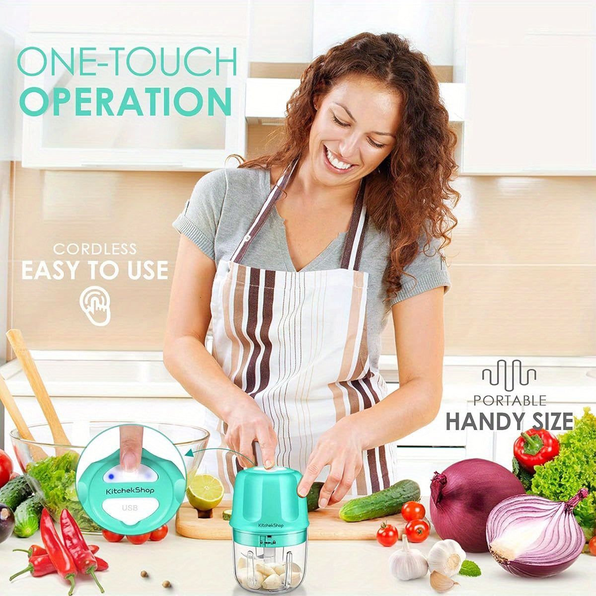 Portable Cordless Mini Food Processor - 10.14oz Large Capacity, BPA-Free Electric Chopper with Blades, for Garlic, Vegetables, Nuts, Spices, Meat - Ideal for Home, Travel, Camping, Office - Compact Blender