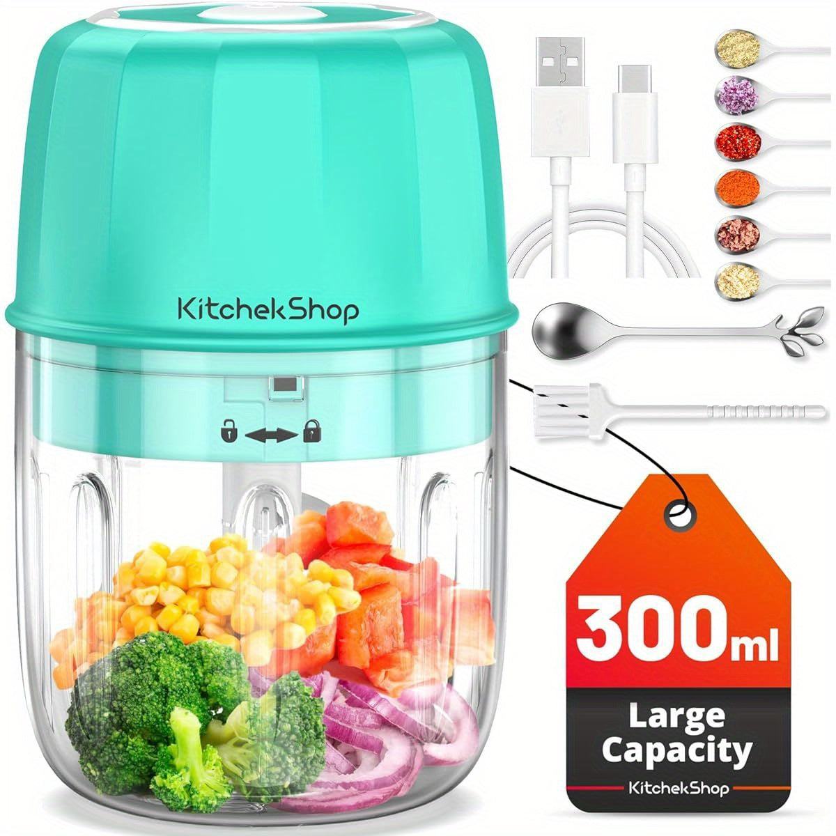 Portable Cordless Mini Food Processor - 10.14oz Large Capacity, BPA-Free Electric Chopper with Blades, for Garlic, Vegetables, Nuts, Spices, Meat - Ideal for Home, Travel, Camping, Office - Compact Blender