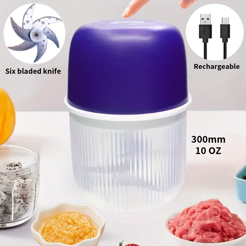 Electric Garlic Crusher, Food Chopper, USB Rechargeable, Garlic Crusher, Electric Vegetable Chopper, Electric Grinder, 6-blade Knife for Fast Crushing, Suitable for Various Vegetables, Garlic, Ginger, Chili, Etc.