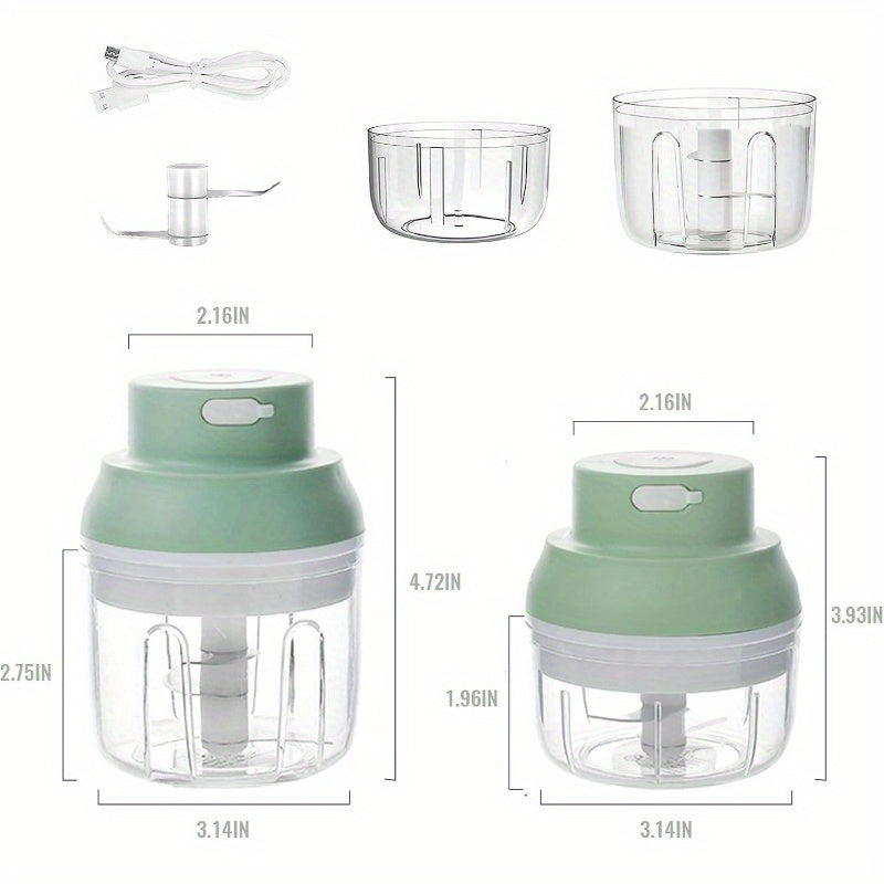 Rechargeable Garlic Chopper with 8.45oz/3.38oz Bowl & 2 Stainless Steel Blades - Heavy-Duty Powerful Food Processor for Ginger, Onion, Chili, Garlic Herbs, Nuts, Soft & Hard Foods - Waterproof BPA-Free, One-Touch Operation, Compact Design with Ergonomic