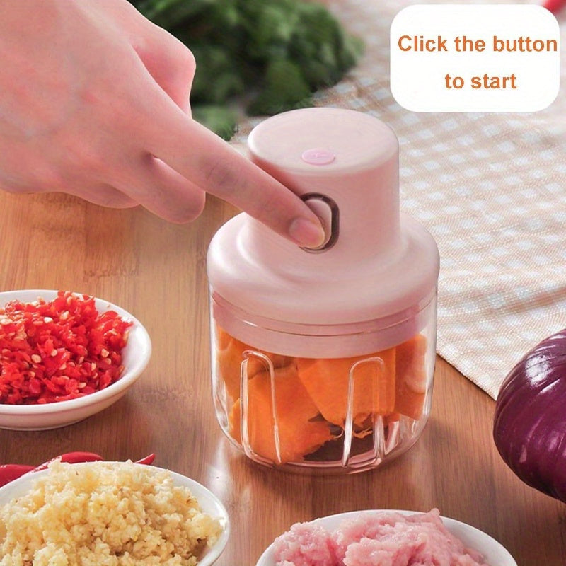 Wireless USB-Powered Food Processor & Garlic Chopper with 2-Cup Large Capacity, Ergonomic Lever & One-Touch Operation, Compact Design with Clear Lid & Safety Lock - Cordless Chopper for Vegetables, Onion, Tomato, Pepper, Herb, Soft Fruit - Ideal for Small