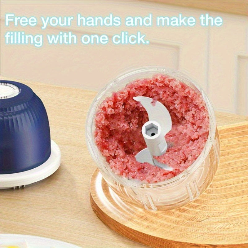 Mini Cordless 3-Blade Food Chopper - 12oz Electric Blender & Garlic Press for Garlic, Vegetables, Fruits, Onions, Salads & Hot Pot Ingredients - Compact Kitchen Gadget